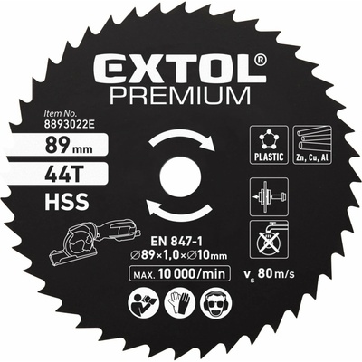 Kotouč pilový HSS, ⌀89x1x10mm, 44T EXTOL PREMIUM