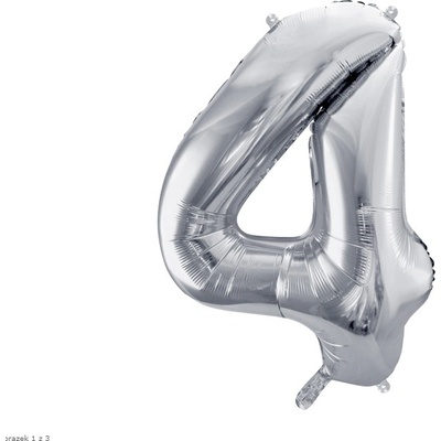 PartyDeco Fóliový balón narodeninové číslo 4 strieborný 86cm