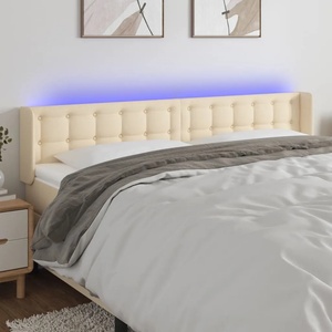 vidaXL LED горна табла за легло, кремава, 163x16x78/88 см, плат (3123681)