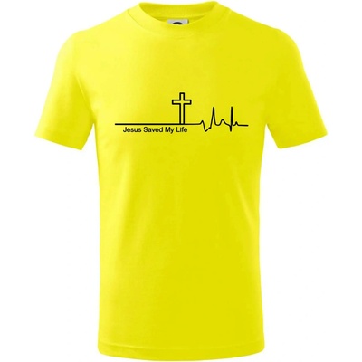Jesus Saved My Life kříž ekg tričko dětské bavlněné citrónová