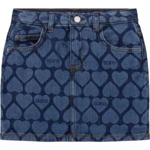 GUESS Деним пола за момиче покрита със сърца и надписи Guess