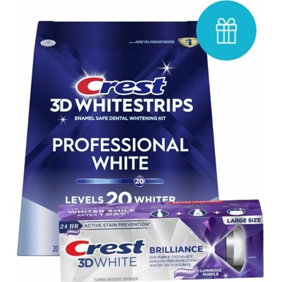 Procter & Gamble Bieliace pásiky PROFESSIONAL WHITE + bieliaca zubná pasta BRILLIANCE Luminous PURPLE 40 ks