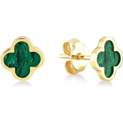 Lillian Vassago zlaté náušnice čtyřlístek s malachitem LLV31-GER038 Žlutá
