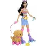 Mattel Барби: Комплект с ролери за разходка на куче - кафява кукла (jmj45)