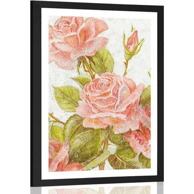 Plakát s paspartou vintage kytice růží - 40x60 white