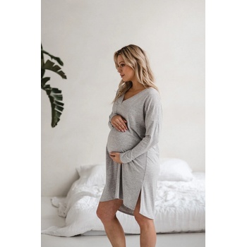 Bambusová nočná košeľa na dojčenie Moon dl.rukáv Light Gray