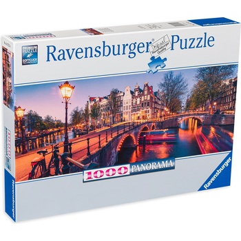 Image 1 of Ravensburger Панорамен пъзел Ravensburger от 1000 части - Вечер в Амстердам (16752)