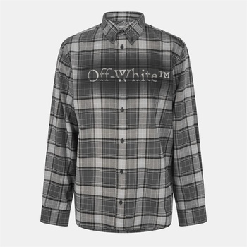 OFF WHITE Риза с дълъг ръкав OFF WHITE Men's Spray Flannel Long Sleeve Patterned Shirt - Dark Grey