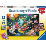 Ravensburger Детски пъзел Ravensburger от 2 x 12 части - Животни в космоса (12000857) - baby