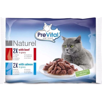 PreVital Naturel hovädzie a losos 4 x 85 g