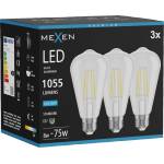 Mexen Vintis 3x LED филамент крушка E27, ST64, 8W, Студена - 6500K, 1055 lm, прозрачна (L152-E27-0865-00x03)