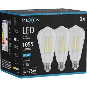 Mexen Vintis 3x LED филамент крушка E27, ST64, 8W, Студена - 6500K, 1055 lm, прозрачна (L152-E27-0865-00x03)