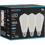 Mexen Vintis 3x LED филамент крушка E27, ST64, 8W, Студена - 6500K, 1055 lm, прозрачна (L152-E27-0865-00x03)