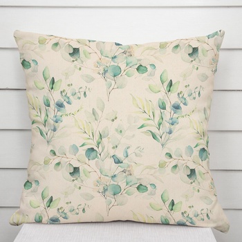 Biante Ľanová LEN-010 Modrozelené listy eukalyptu na režnom 40 x 40 cm