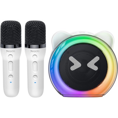 Yesido bezdrátový karaoke reproduktor YSW36 se 2 mikrofony 300 mAh Bluetooth 5.3 TF karta USB AUX 1200 mAh 5 W bílý