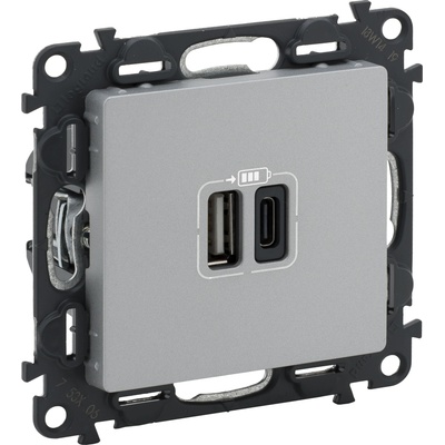 Legrand valena life 2xusb socket type a+c 5v 15w aluminium (753306l)