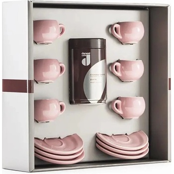 Danesi Подаръчен пакет Danesi La Forma Sprint - Dark's Cassette Kava 250 г + 6 чаши за еспресо и 6 чинийки - розов