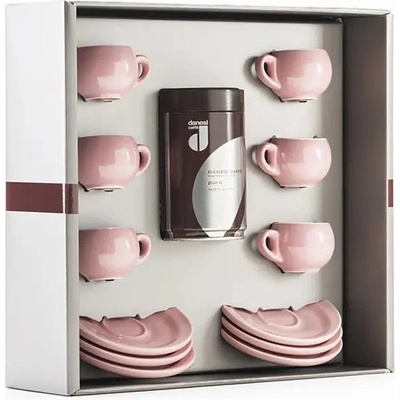 Danesi Подаръчен пакет Danesi La Forma Sprint - Dark's Cassette Kava 250 г + 6 чаши за еспресо и 6 чинийки - розов
