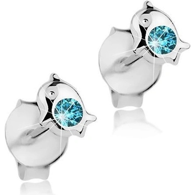 Šperky eshop ze stříbra malý delfínek se světle modrým krystalkem Swarovski I39.23