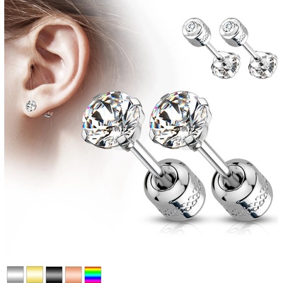 Šperky Eshop - Oboustranné náušnice z 316L oceli - třpytivý kulatý zirkon, labret závit Q11.20 Stříbrná