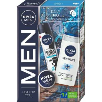 Nivea Men Sensitive sprchový gel 3 v 1 250 ml + Black & White antiperspirant proti bílým skvrnám 150 ml + Creme krém na obličej a tělo 150 ml