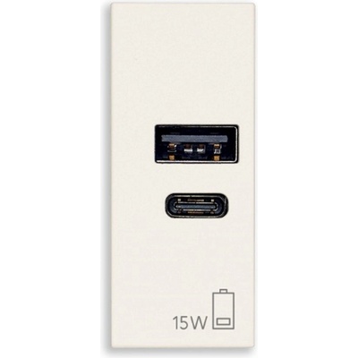 Vimar 30292. AC15B USB Контакт Linea A+C 1M 15W 5V, white, (30292.AC.15B)