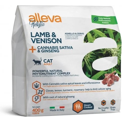 Diusapet Alleva® holistic (adult cat) lamb & venison + cannabis sativa & ginseng - пълноценна храна за пораснали котки над една година, Италия - 0, 4 кг 2691