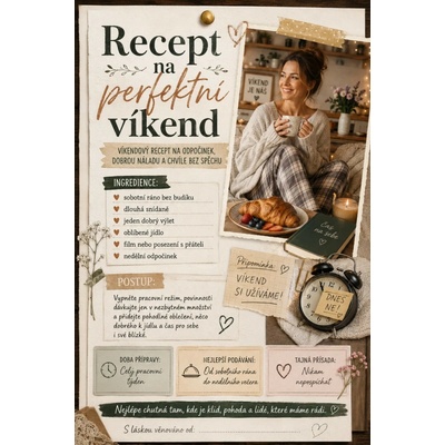 Bezvadary.cz | Originální dárek pro ženu k narozeninám s vlastní fotografií – recept na perfektní víkend - A3 (42x30cm) recept 17 – Hledejceny.cz