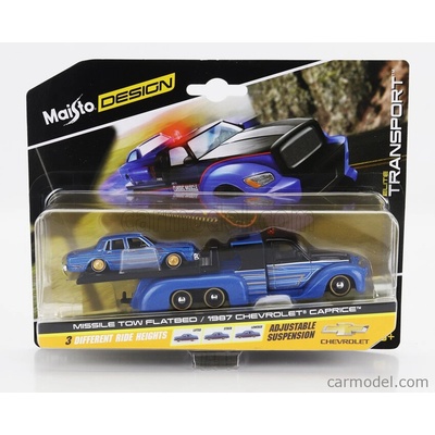 Maisto Truck Flatbed Ramp Truck With Chevrolet Caprice 1987 Modrá Černá 1:64
