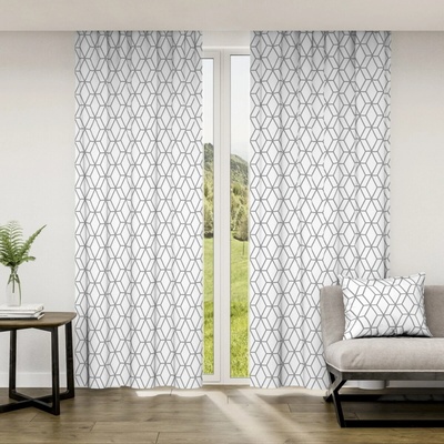 Záves dekoračný alebo látka, OXY Nový ornament, bielo-sivý, 150 cm 150 cm