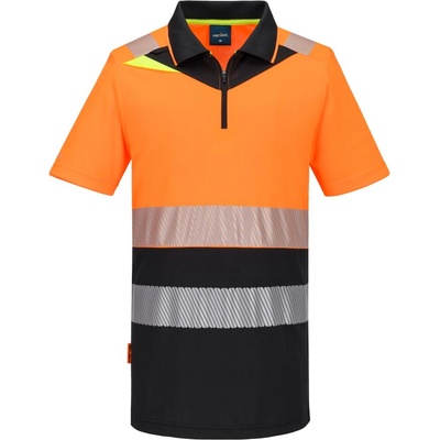 Portwest hi-vis dx4 dx435 / Мъжка светлоотразителна поло тениска с къс ръкав - hv оранжево/черно s (dx435obrs)