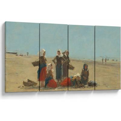 Obraz - Eugène Boudin, Women on the Beach at Berck, reprodukcia, štvordielne 160x80 cm