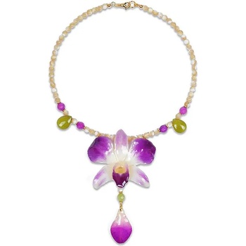 Dannyra Колие с естествена орхидея, седеф, нефрит и кварц Candy Necklace Dannyra Jewels