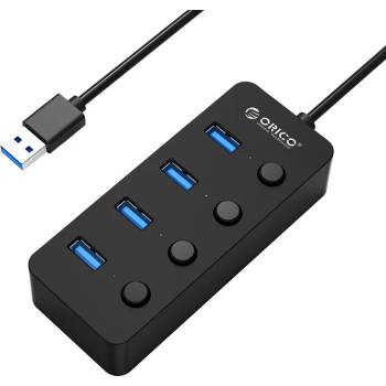 ORICO хъб USB3.0 HUB 4 port black, 4 On/Off buttons - W9PH4-U3-BK (6954301149811)