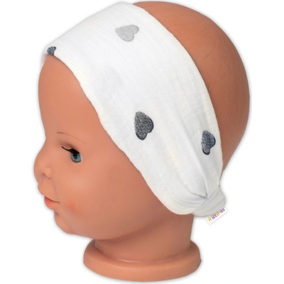 Baby Nellys letná čelenka, bandana, mušelín, Srdiečka - smotanová