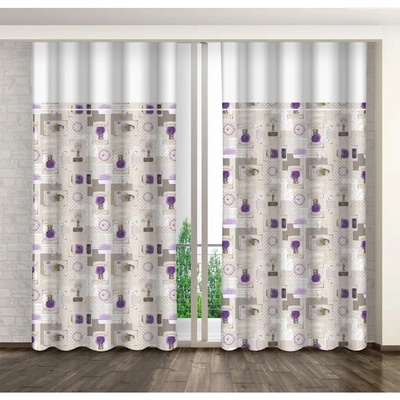 Biely záves s levanduľovou potlačou Šírka 160 cm | Dĺžka 250 cm biela