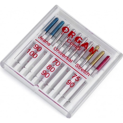 Strojní jehly Organ nadružené Jeans 90;100, Universal 70;80;90, Stretch 75;90