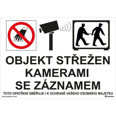 Walteco Objekt strážený kamerami so záznamom 210x148mm, formát A5, samolepka Množstvo: 1 ks , 20057