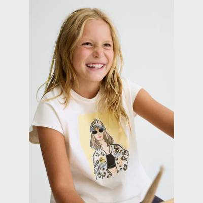 MAYORAL Бяла тениска къс ръкав с графика за момиче Mayoral