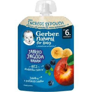 Gerber Пюре с банан, боровинка и ябълка, от 6+ м, 80 g (2962280)