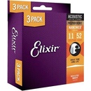 Struny Elixir 16544 Nanoweb Phosphor Bronze Custom Light 11-52 3 Pack Set