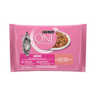 PURINA ONE cat Junior mini filetky s lososom a mrkvou v šťave 4 x 85 g