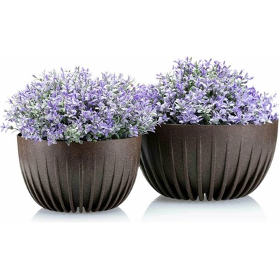 HowHomely plastový květináč STRIPPED ECO SADA 2KS 16X30 CM+15X24 CM TMAVĚHNĚDÁ