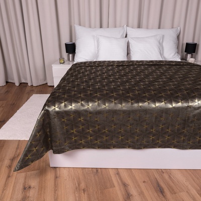 Biante Zamatový na posteľ Isabela IBL-012 Rose Gold trojuholníky na hnedom 140x200 cm