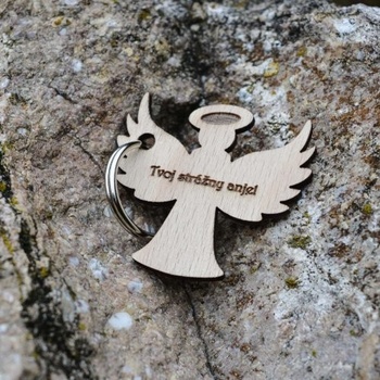 Prívesok na kľúče Gravírovaná z dreva Tvoj strážny anjel