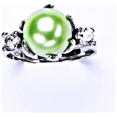 Čištín Stříbrný s umělou zelenou perlou T 1190