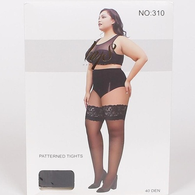 Макси 7/8 силиконови чорапи в черно с дантела - 40 den