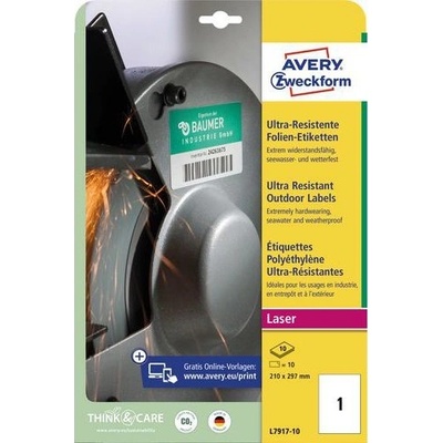 Etikety Avery 210x297 mm, ultra odolné biele Avery Zweckform