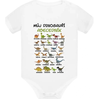 Můj dinosauří abecedník - dětské body s potiskem - Tričkový | 12M | Bílá | Body