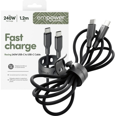 Data кабел empower by PanzerGlass Racing USB-C to USB-C Cable 240W USB 2.0, 1, 2m - Space Black
